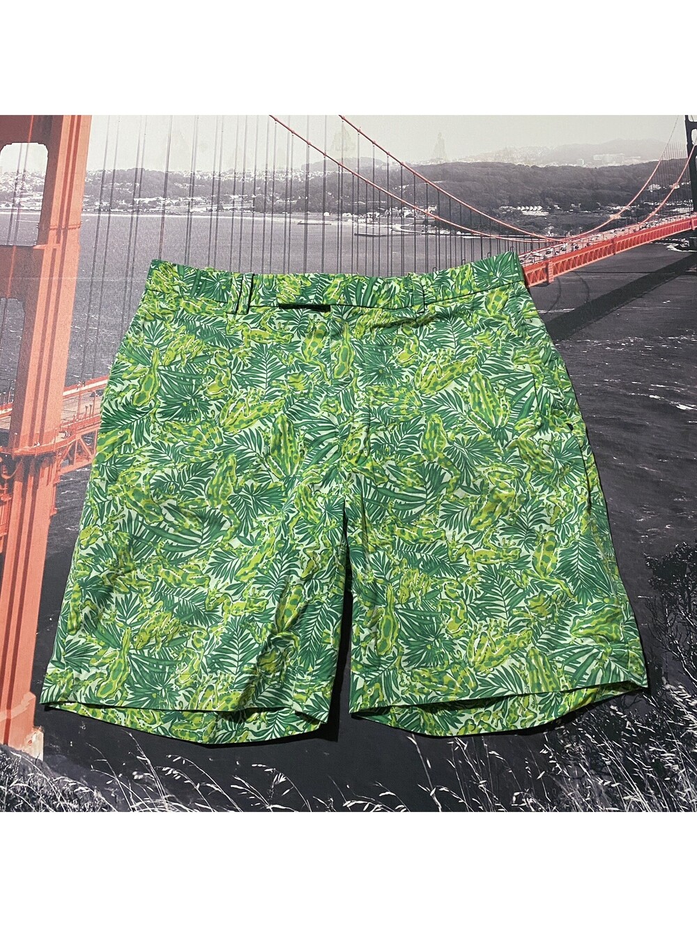 RLX Ralph Lauren Mens Golf Shorts 34 Green Tropical Tree Frog Fern Camo Chino